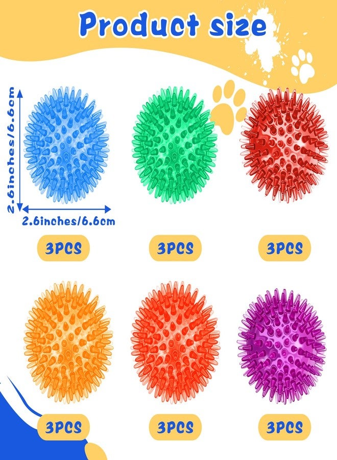 COMNICO 18 Pcs Squeaky Dog Toy Balls, 2.5 Inch Bulk Durable Spikey Dog Balls 6 Colors Puppy Chew Toys for Small Medium Large Dogs Clean Teeth and Training - Image 2